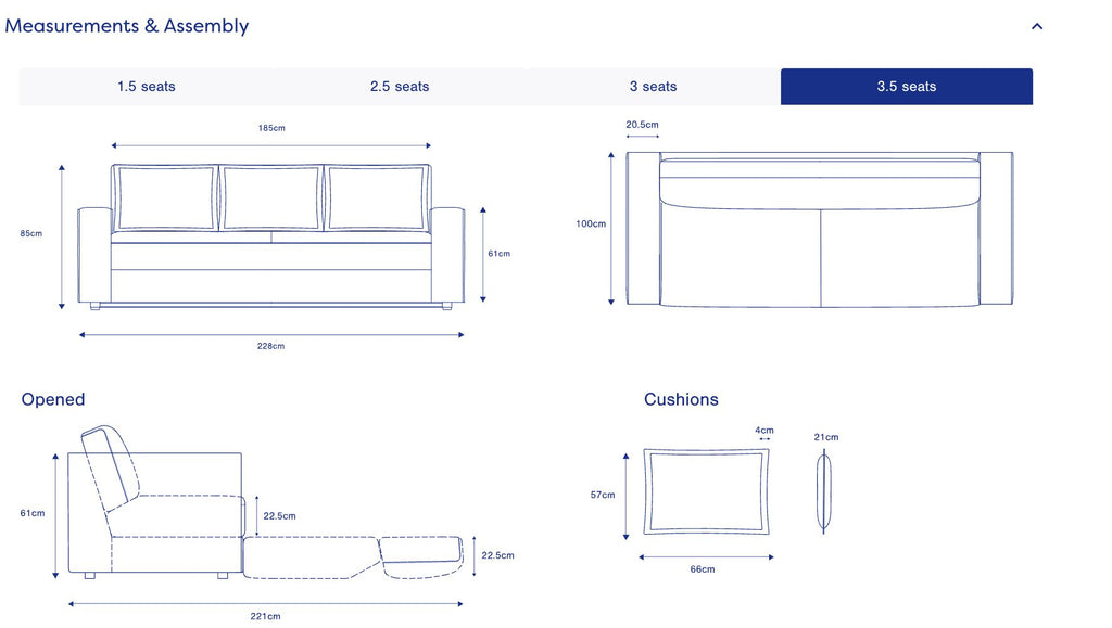 Ecosa Sydney 3.5 Seater Indigo (King) Couch/Sofa Bed