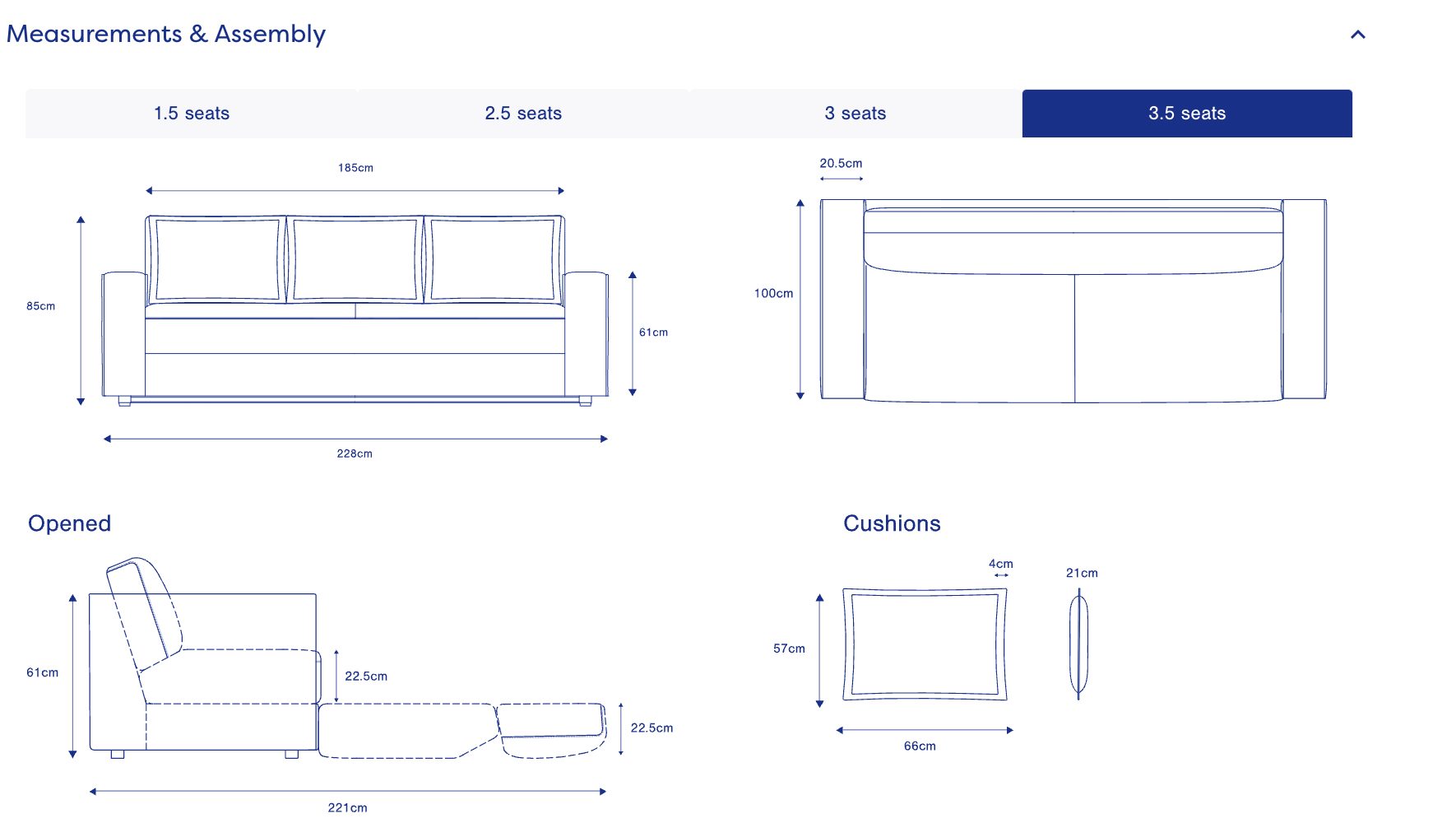 Ecosa Sydney 3.5 Seater Indigo (King) Couch/Sofa Bed