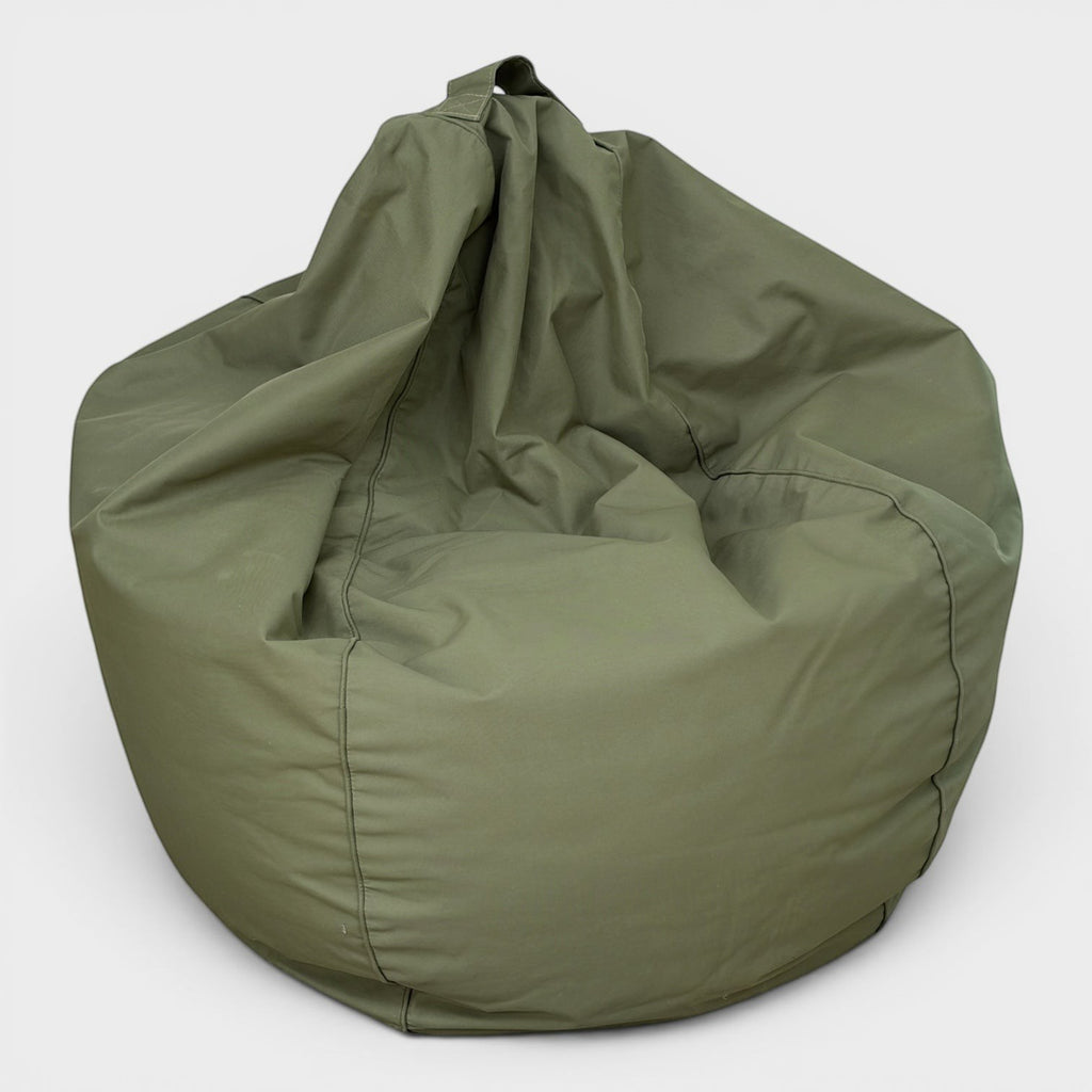 Rehomed Citta 300L bean bag in olive green, featuring a durable fabric and a top carry handle for indoor or outdoor use.