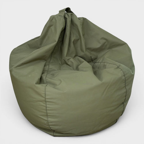Rehomed Citta 300L bean bag in olive green, featuring a durable fabric and a top carry handle for indoor or outdoor use.