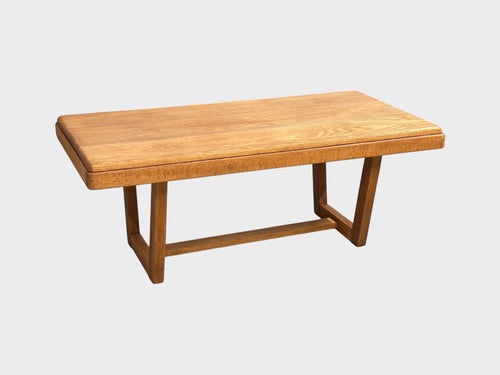 Rehomed: Solid oak coffee table or bench with trapezoid legs and natural grain, 1950s New Zealand design.